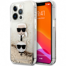 Zastitna futrola Karl Lagerfeld Hc Liquid Glitter 2 Heads - iPhone 14 Pro zlatna (KLHCP14LKICGLD).