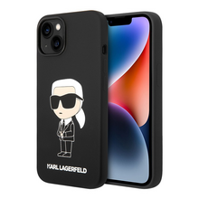 Zastitna futrola Karl Lagerfeld Hc Silicone NFT Ikonik - iPhone 15 crna (KLHCP15SSNIKBCK).