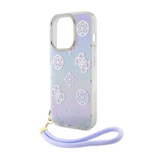 Zastitna futrola Guess Hc PC TPU Iridescent Glitter Pattern Peony Cordstrap - iPhone 15 ljubicasta (GUHCP15SHPELISU).