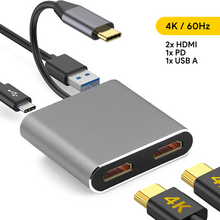 Adapter Type C na 2xHDMI PD USB3.0 4 u 1 sivi.