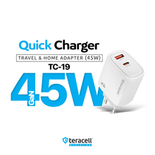 Kucni punjac Teracell Evolution TC-19, GAN, QC, PD Fast charging 45W sa PD type C kablom beli CE.