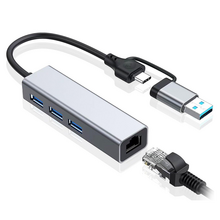 Adapter Type C - USB 3.0 JWD na LAN, 3x USB 3.0 4 u 1 sivi.