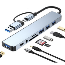 Adapter Type C - USB 3.0 JWD na 3x USB 2.0, PD, 3.5mm, SD, TF, USB 3.0 8 u 1 sivi.