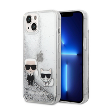 Zastitna futrola Karl Lagerfeld Hc Liquid Glitter Karl&Choupette - iPhone 14 srebrna (KLHCP14SGKCS).