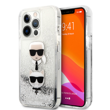 Zastitna futrola Karl Lagerfeld Hc Liquid Glitter 2 Heads - iPhone 14 Pro srebrna (KLHCP14LKICGLS).