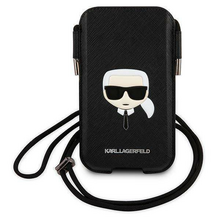 Zastitna futrola Karl Lagerfeld Pouch Pu Saffiano Karl Head Large - telefone do 6,7" crna ( KLHCP12LOPHKHK).