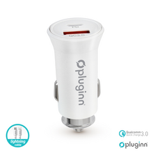 Auto punjac Pluginn PI-21S, PD 20W, QC 3.0 18W, sa PD lightning kablom beli.