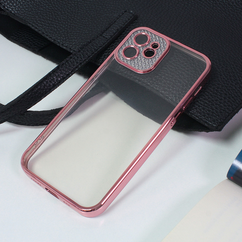 Zastitna futrola Silikon Camera Diamond iPhone 12 6.1 roze.