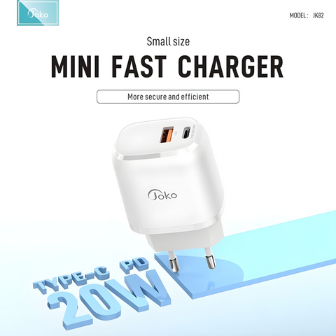 Kucni punjac KONFULON JK82 + PX14 PD 20W, QC 18W, sa kablom USB na Lightning beli.