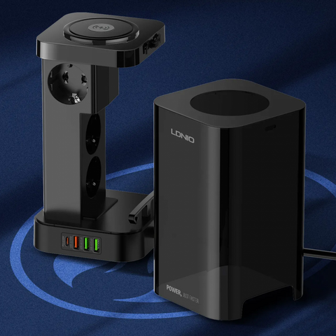 Produzni kabl LDNIO SEW4485 2500W EU 4 uticnice + 3xUSB QC PD 30W, Wireless 15W, PPS, Tajmer 2m crni.