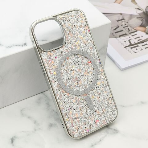 Zastitna futrola GLAM GLOW MagSafe - iPhone 15 srebrna (MS).