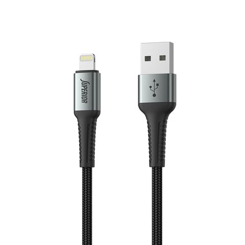 USB data kabl Superior SU-K104 pleteni Fast 12W 2.4A USB A na Lightning 1m crni (MS).