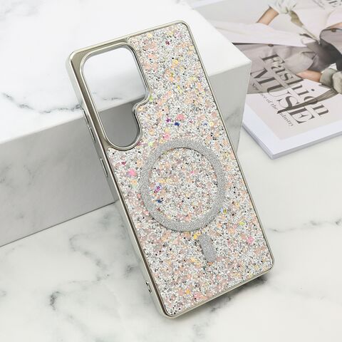 Zastitna futrola GLAM GLOW MagSafe - Samsung S938 Galaxy S25 Ultra 5G srebrna (MS).