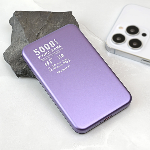 Back Up baterija (univerzalna) prenosiva baterija Magsafe PD W52 5000mAh ljubicasta.