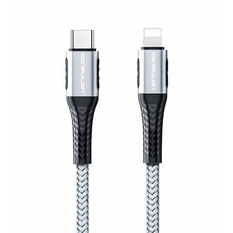Data kabl KONFULON DC35 PD 20W Super Fast Charge Type C na lighting sivi 1m.