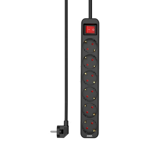 Produzni kabl sa prekidacem 6 uticnice 3m Max MPS-106SB-3M Crni.