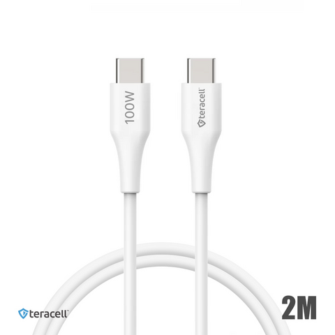 Data kabl Teracell Plus 100W PD Type C na Type C beli 2m.