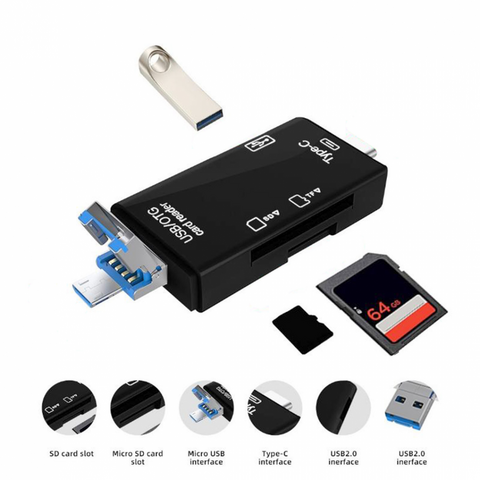 Citac kartica USB JWD 6u1 OTG crni.