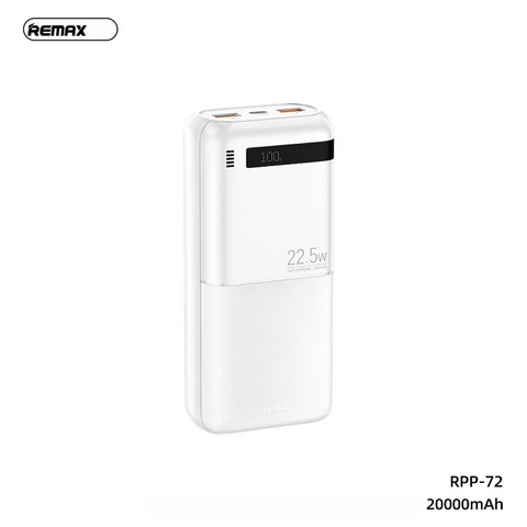 Back Up baterija (univerzalna) prenosiva baterija REMAX Piloteer Series RPP-72 20W+22.5W Fast Charging 20000mAh beli.