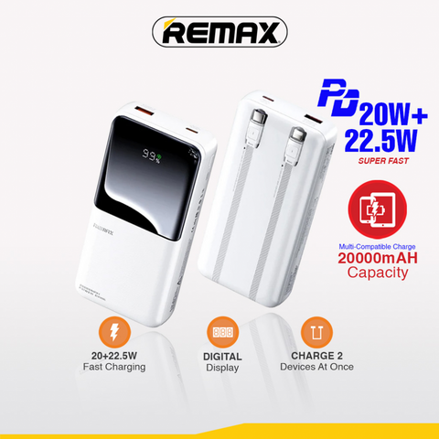 Back Up baterija (univerzalna) prenosiva baterija REMAX Cynlle Series RPP-680 PD 20W+QC 22.5W 20000mAh beli.