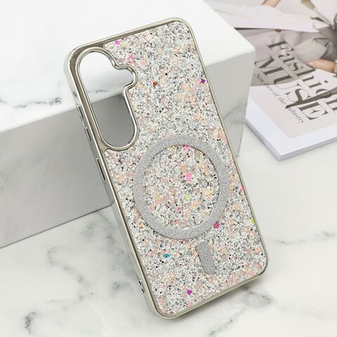 Zastitna futrola GLAM GLOW MagSafe - Samsung S921 Galaxy S24 5G/Samsung S931 Galaxy S25 5G srebrna (MS).