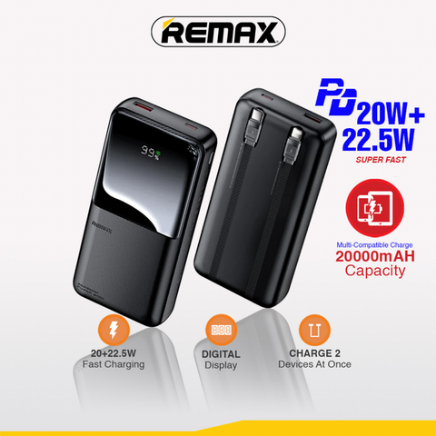 Back Up baterija (univerzalna) prenosiva baterija REMAX Cynlle Series RPP-680 PD 20W+QC 22.5W 20000mAh crni.