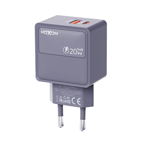Kuciste punjaca MOXOM MX-HC286 Type C + USB 20W sivi (MS).