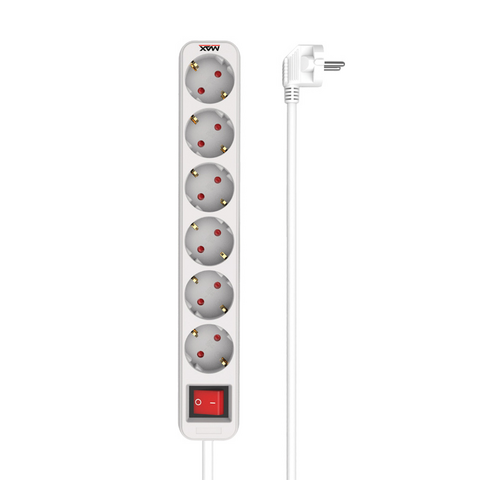 Produzni kabl sa prekidacem 6 uticnice 3m Max MPS-106SB-3M Beli.