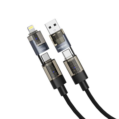 USB data kabl Moxom 4 u 1 Type C na Type C/Lightning, USB na Type C/lightning MX-CB364 100W 1m crni (MS).