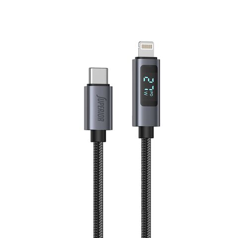 USB data kabl Superior SU-K107 pleteni Type-C na Lightning 3A 27W sa LED ekranom 1m crni (MS).