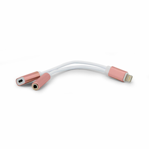 Iphone lightning adapter - slusalice i punjenje roze.