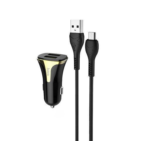 Auto punjac HOCO Z31 QC3.0 2xUSB sa micro USB kablom crni.