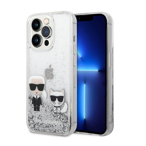 Zastitna futrola Karl Lagerfeld Hc Liquid Glitter Karl&Choupette - iPhone 14 Pro srebrna (KLHCP14LGKCS).