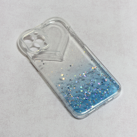 Zastitna futrola Heart Glitter - iPhone 13 plava.