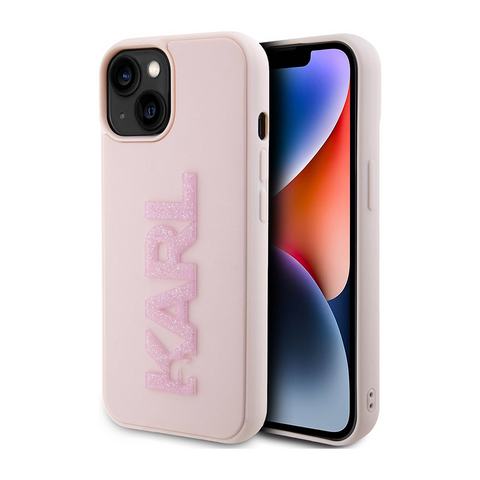 Zastitna futrola Karl Lagerfeld 3D Rubber Glitter Logo - iPhone 15 roze (KLHCP15S3DMBKCP).