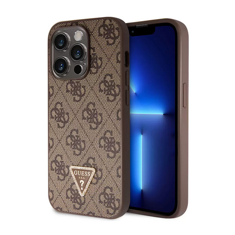 Zastitna futrola Guess Hc PU Leather 4G Triangle Strass - iPhone 15 Pro 6.1 braon (GUHCP15LP4TDPW).