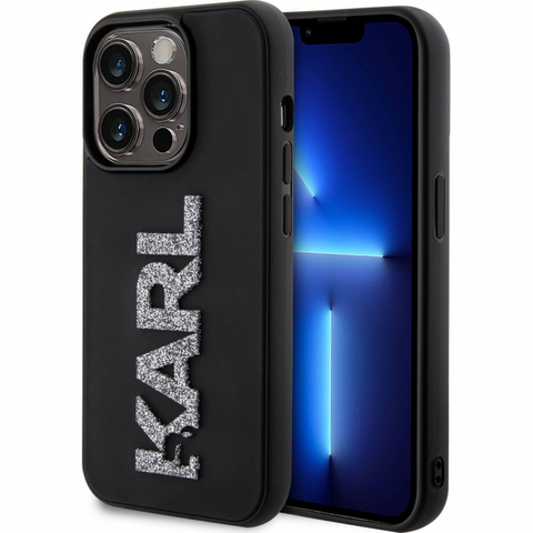 Zastitna futrola Karl Lagerfeld Hc 3D Logo Glitter - iPhone 15 Pro 6.1 crna (KLHCP15L3DMBKCK).