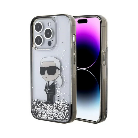Zastitna futrola Karl Lagerfeld Hc Liquid Glitter Ikonik - iPhone 15 Pro 6.1 Transparent (KLHCP15LLKKNSK).