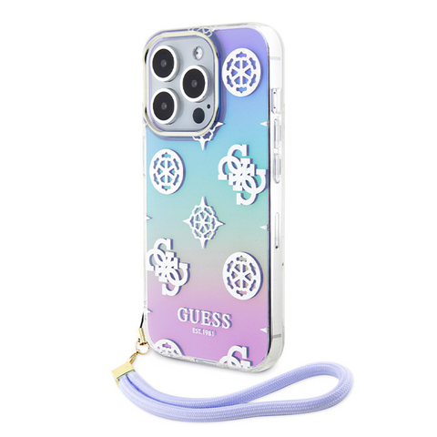 Zastitna futrola Guess Hc PC TPU Iridescent Glitter Pattern Peony Cordstrap - iPhone 15 Pro 6.1 ljubicasta (GUHCP15LHPELISU).