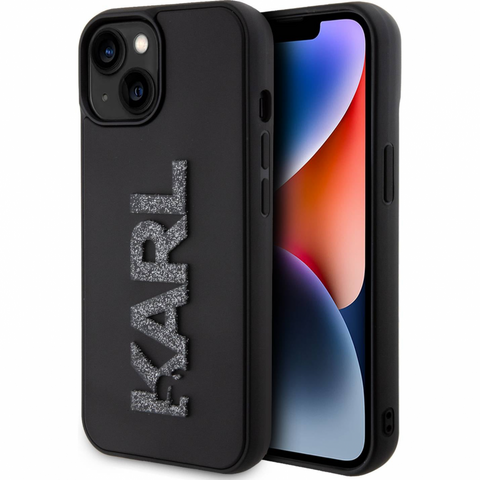 Zastitna futrola Karl Lagerfeld Hc 3D Logo Glitter - iPhone 15 crna (KLHCP15S3DMBKCK).