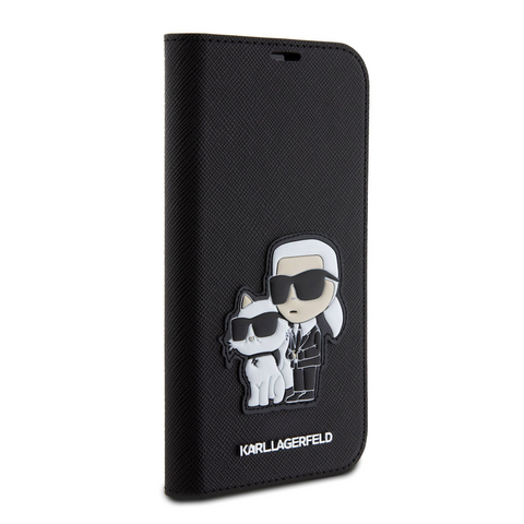 Zastitna futrola Karl Lagerfeld Saffiano BP Nft Karl&Choupette - iPhone 15 Pro 6.1 crna(KLBKP15LSANKCPK).