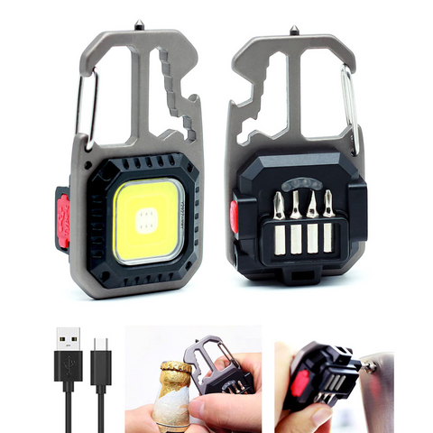 LED lampa privezak, otvarac - flase, univerzalni kljuc sa razbijacem stakla i srafcigerima, crna.