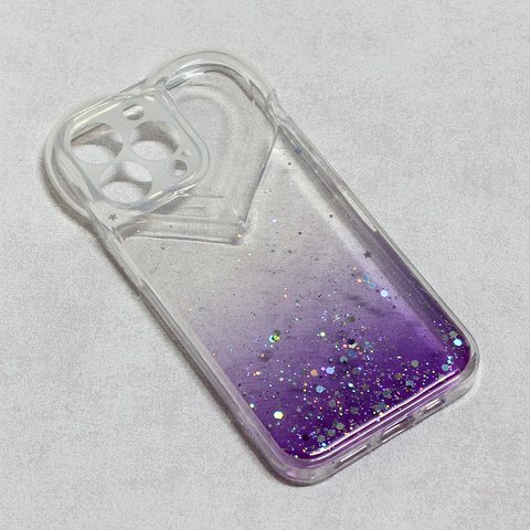 Zastitna futrola Heart Glitter - iPhone 13 Pro ljubicasta.