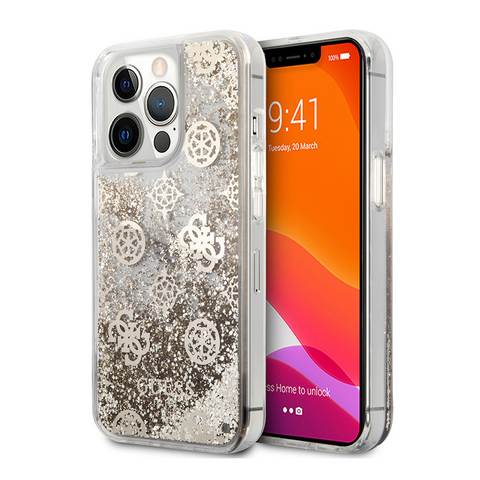 Zastitna futrola Guess Hc Liquid Glitter Peony - iPhone 13 Pro zlatna (GUHCP13LLGPEGO).