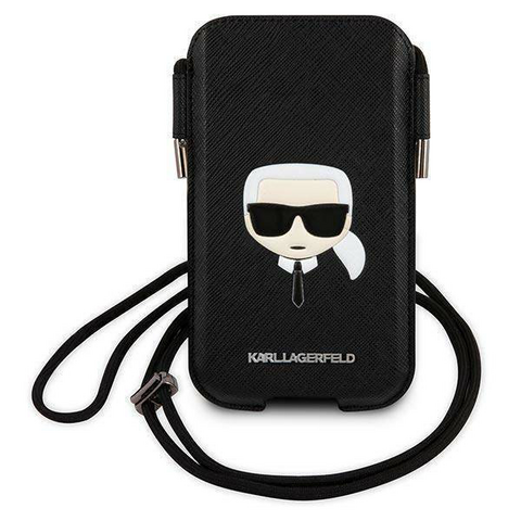 Zastitna futrola Karl Lagerfeld Pouch Pu Saffiano Karl Head Large - telefone do 6,7" crna ( KLHCP12LOPHKHK).