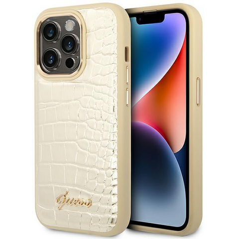 Zastitna futrola Guess Hc PU Croco Metal Outline - iPhone 14 Pro zlatna (GUHCP14LHGCRHD).