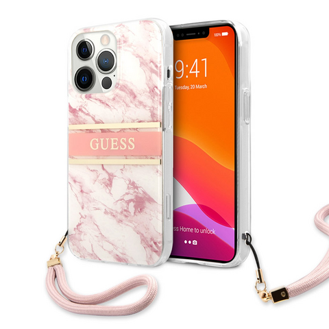 Zastitna futrola Guess Marble Strap - iPhone 13 Pro roze (GUHCP13LKMABPI).