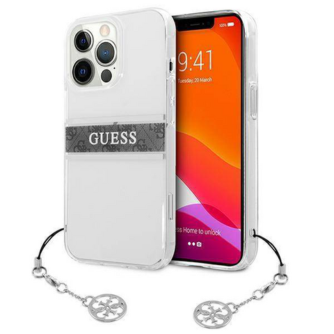 Zastitna futrola Guess 4G Stripe Charm - iPhone 13 Pro siva (GUHCP13LKB4GGR).