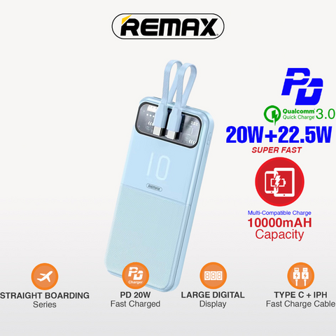 Back Up baterija (univerzalna) prenosiva baterija REMAX Stervui Series RPP-619 PD 20W+ QC 22.5W 10000mAh plavi.