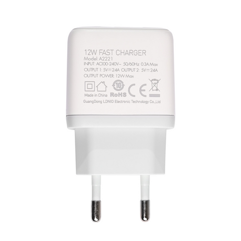 Kucni punjac LDNIO A2221 2xUSB, 12W sa iPhone lightning kablom beli.